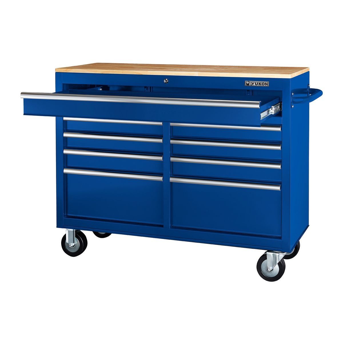 46 In 9 Drawer Mobile Storage Cabinet With Solid Wood Top Blue