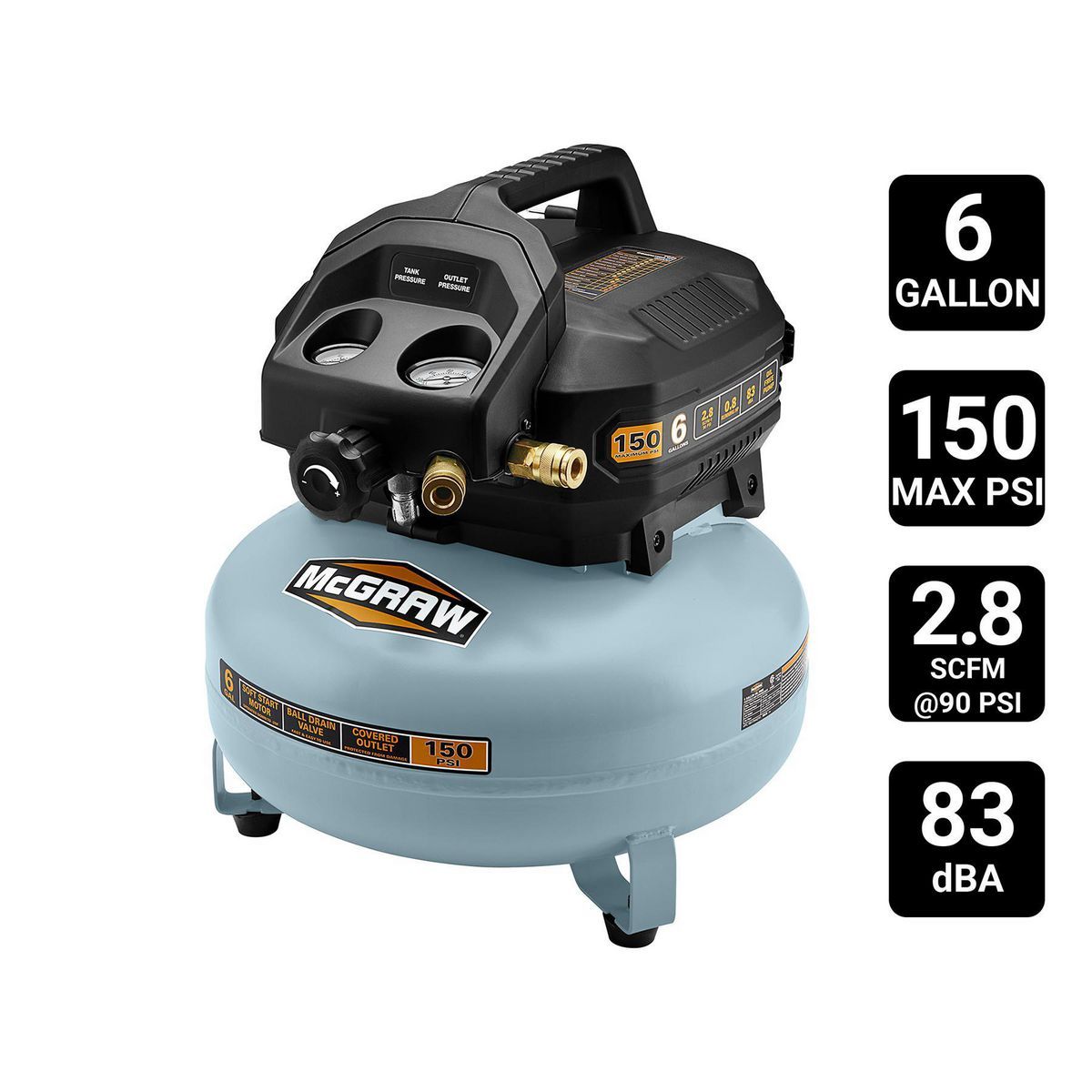 6 gallon 0.8 HP 150 PSI Oil-Free Pancake