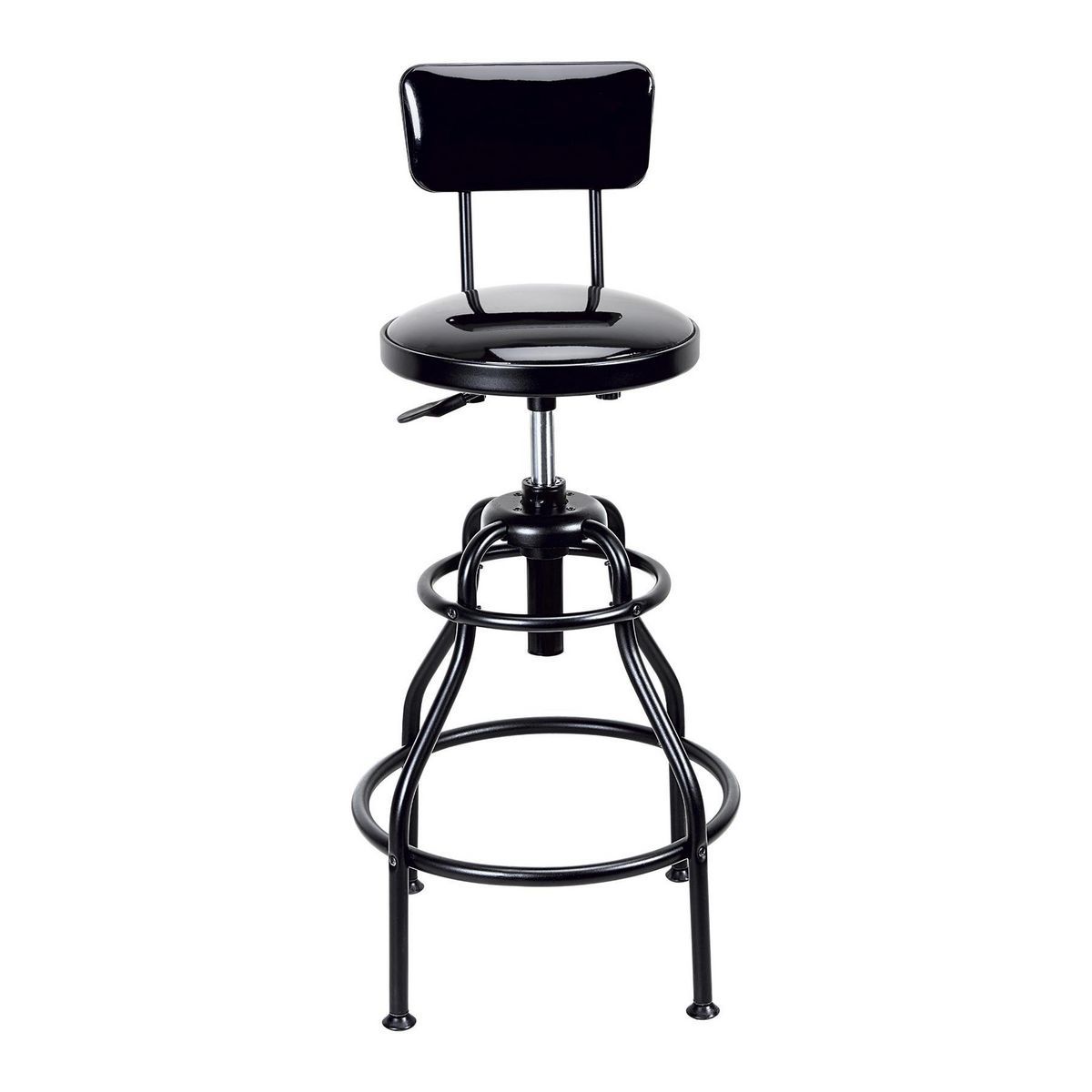 Adjustable Shop Stool with Backrest, Black